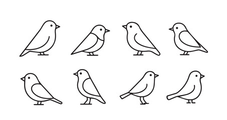 Birds flying line art icon bundle illustration