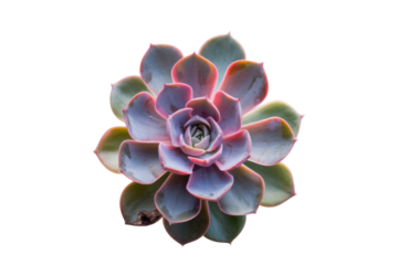 A vibrant succulent plant, rosette shaped with purplish-blue and green leaves, isolated on transparent background. background removed