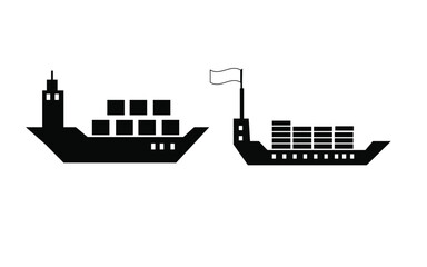 Obraz premium Two cargo ships carrying containers in a minimalist black and white design on white background