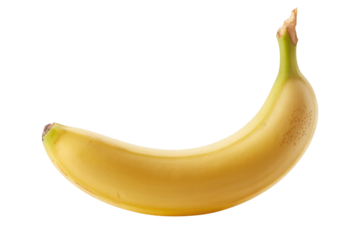 A single ripe yellow banana isolated on a transparent background, showcasing its curved shape and texture. background removed