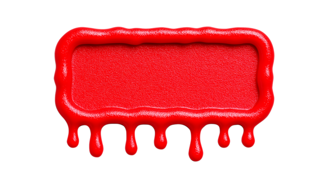 Vibrant Red Rectangular Shape With Dripping Liquid Effect Transparent Background