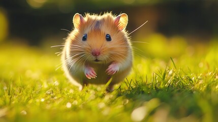 High-resolution image of a chubby hamster rushing through
