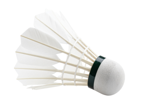 Classic White Badminton Shuttlecock Front View, Clean Centered Composition, isolated on transparent background - Angled Badminton Shuttlecock in Dynamic Tilted Position, isolated PNG