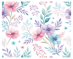 Watercolor floral pastel seamless patterns