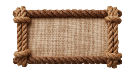 Textured burlap background framed by thick nautical rope knots brown coarse