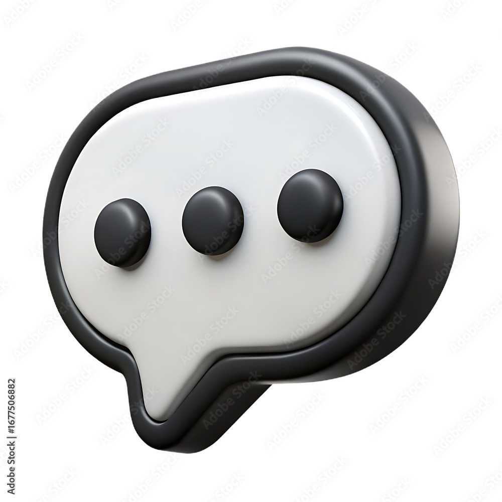 Poster 3d rendering of a chat bubble with ellipsis, isolated on transparent background, representing online