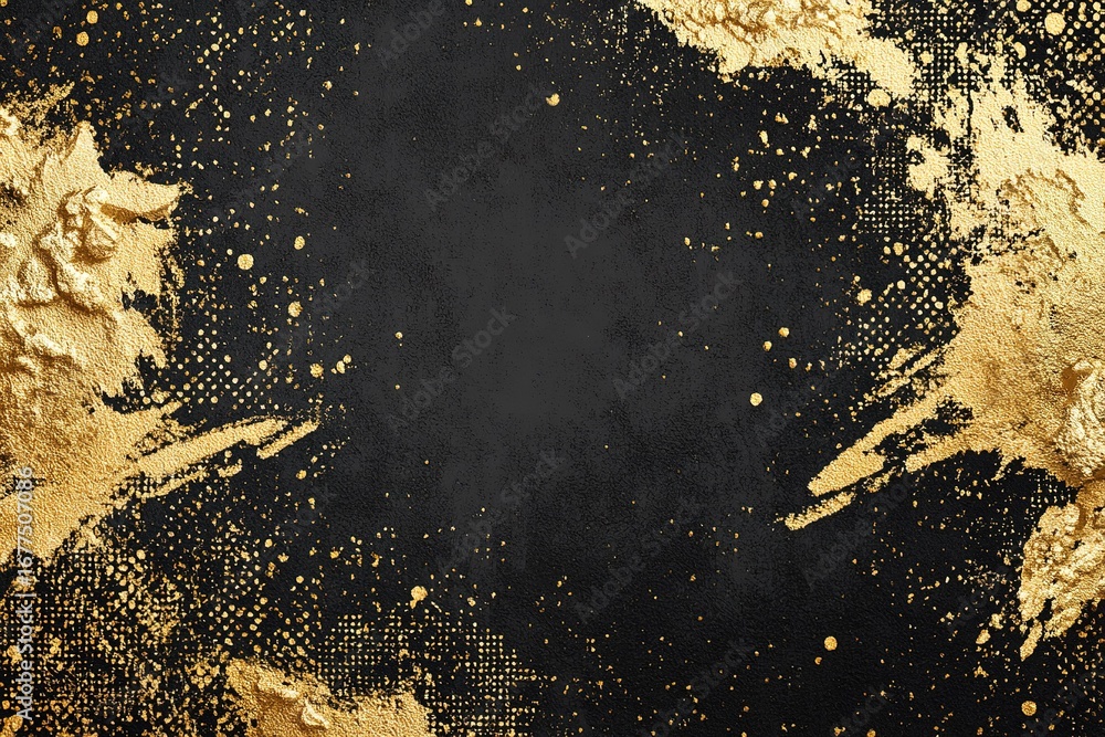 Poster artistic black and gold design created with splattered textures and patterns for modern decoration