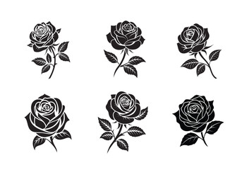 rose silhouette vector illustrations with a white background