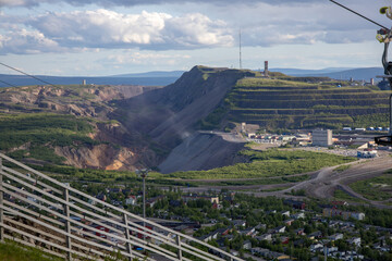 Panoramic view of central Kiruna with the LKAB mining area in the background in Norrbotten County Sweden