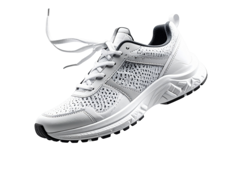 Floating Sports Shoe with Untied Laces in Mid-Air, Front View, isolated on transparent background
