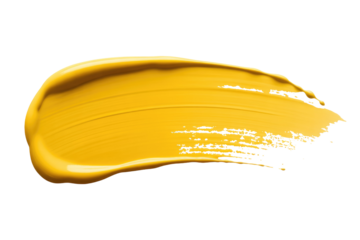 Abstract yellow paint stroke, isolated on transparent background, vibrant color, textured brushstroke. background removed