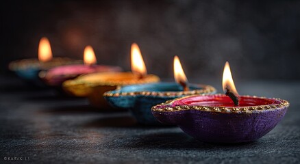 Colorful diyas in a row