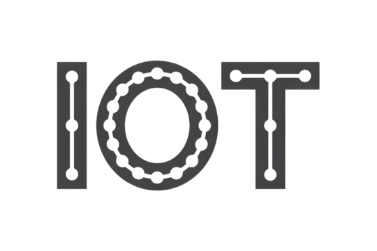 Stylized IoT logo with interconnected nodes, representing the Internet of Things. background removed