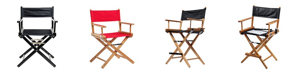 director chairs set black red wooden foldable on transparent background