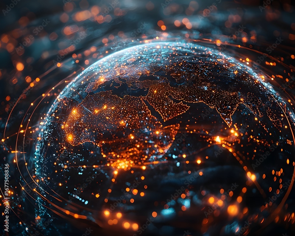 Aufkleber a futuristic global network of interconnected technology and commerce long title a stunning digital 