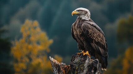 High-resolution close-up of eagle perched on tree bark