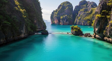 Coastal paradise, turquoise water, limestone cliffs