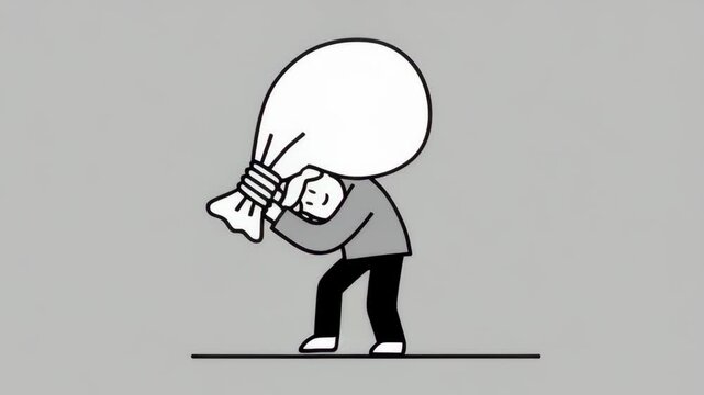 Person Struggling Under Heavy Burden of Debt in Minimalist Illustration Style
