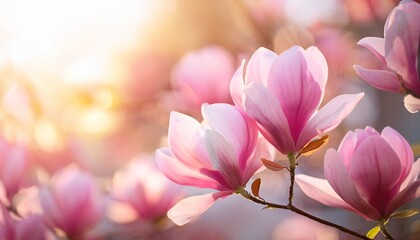 delicate pink magnolia blossoms in soft spring light