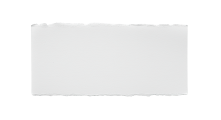 Rectangular piece of transparent paper, torn and frayed edges, fibrous texture, smooth surface, blank copy space, seamless bright white background, diffuse studio light, concept of new beginnings and
