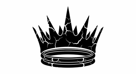 Striking black cracked crown symbol represents authority, power, and regal status for modern design projects.