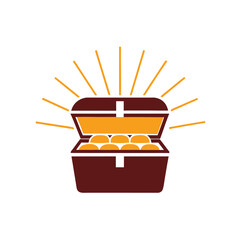 Open treasure chest filled with gold coins and radiating light vector