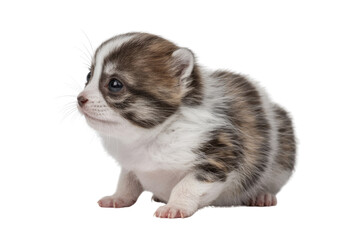 Fototapeta premium Adorable newborn Chihuahua puppy with brown and white fur, sitting against a transparent background. background removed