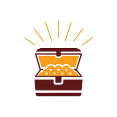 Open treasure chest overflowing with gold coins and radiating light vector 3
