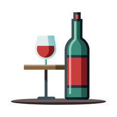 Elegant wine bottle and glass on wooden table vector illustration, perfect for gourmet, dining, restaurant, bar, and wine-themed designs