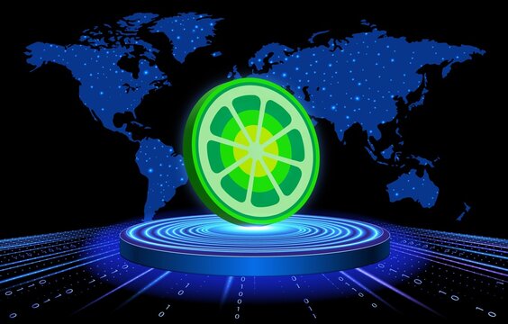 limewire-lmwr virtual currency images on digital background. 3d illustration