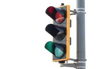 A transparent PNG image of a traffic light showing a red and green light. background removed