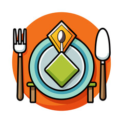 Elegant table setting vector illustration with fork, knife, napkin, and placemat, perfect for dining, restaurant, hospitality, and home decor design