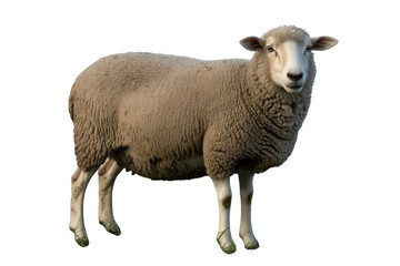 Fototapeta premium A light brown sheep stands against a transparent background, looking directly at the camera. background removed