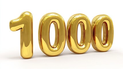 Glossy gold 3D rendering of the number 1000.  A celebratory,  digitally-created  number,  emulating  inflated  gold  balloons