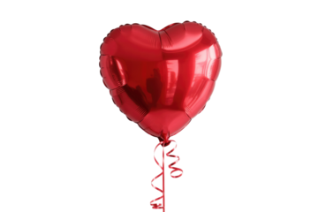 A single red heart-shaped balloon with a red ribbon, isolated on a transparent background. background removed
