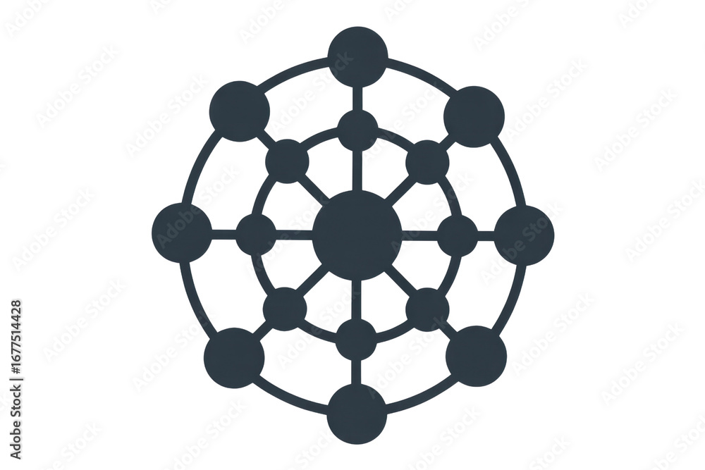 Aufkleber abstract circular network graphic, interconnected nodes representing relationships, connections, and