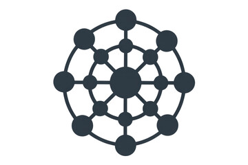 Abstract circular network graphic, interconnected nodes representing relationships, connections, and systems. background removed