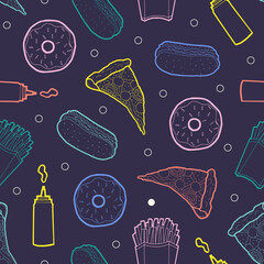 90s Fastfood Neon - Seamless Surface Pattern