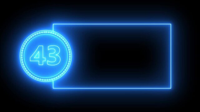 Blue Neon Circle With Number 43 And Rectangle Frame On Black Background forty three numeral