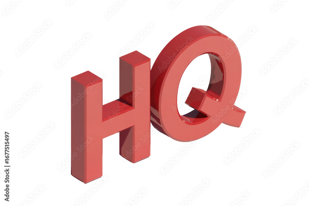 Poster 3d rendered red hq letters on transparent background, clean and modern design. background removed