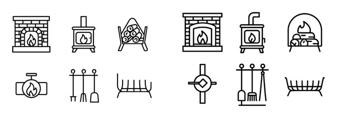 Naklejka premium Minimalist Fireplace Icons