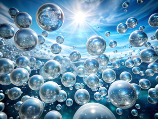 Mesmerizing Underwater Scene of Floating Shimmering Bubbles with Sunlight Refractions and Macro Vibrant Colors