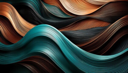 elegant abstract waveforms in teal brown and black hues