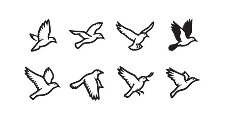 Birds flying line art icon bundle illustration