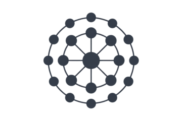 Abstract circular network graphic with interconnected nodes, representing connectivity and relationships. background removed