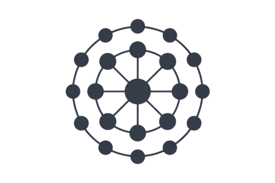 Abstract circular network graphic with interconnected nodes, representing connectivity and relationships. background removed