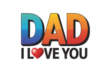 Rainbow-colored "DAD I LOVE YOU" text with a red heart, perfect for Father's Day. background removed
