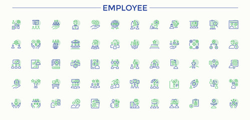 Employee colorful line icon set. Pack of human, manager, businessman, people, resource and more. Perfect for logos and infographic. Man icon set. Editable stroke. Vector collection.