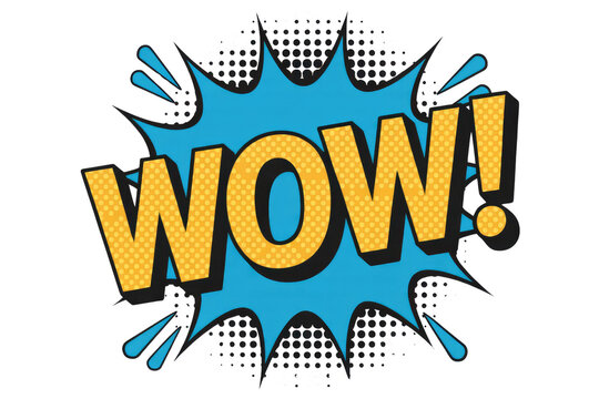 A vibrant 'WOW!' comic book speech bubble with a yellow, blue and black color scheme. background removed