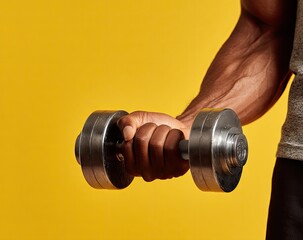 Close-up of a person lifting a dumbbell